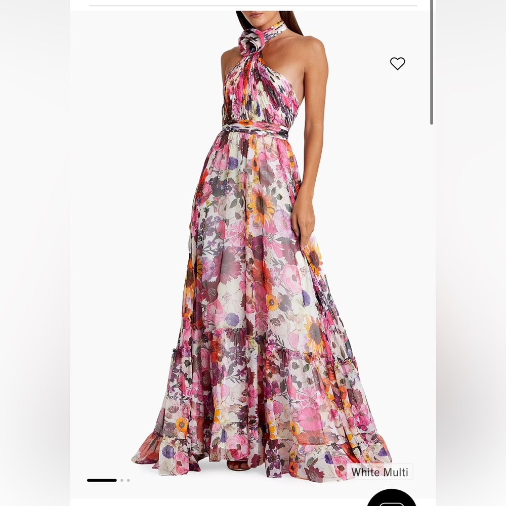 Mac Duggal Floral Halter Dress in White Multi